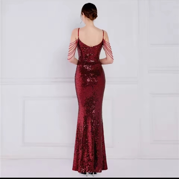 Gllamorous Wine Sequin Backless Dress - Picture 7 of 13